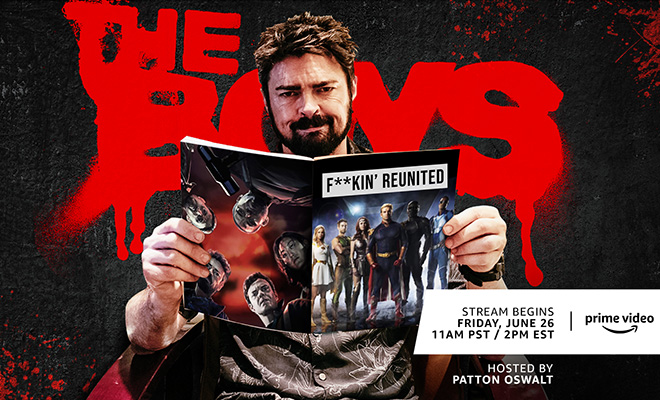 Billy Butcher lendo uma revista dos Seven para promover a 2ª temporada de The Boys